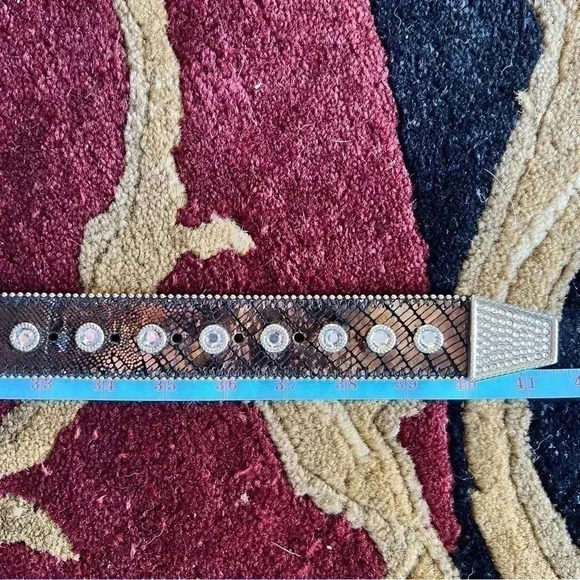 Women’s Silver Tone Rhinestone Animal Print Western Boho Belt in Black L… - Picture 9 of 13